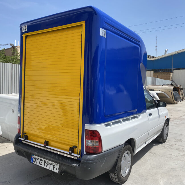 اتاق فایبرگلاس پراید ۱۵۱ وانت ارتفاع از لبه ۱۳۰ سانت از کف خودرو ۱۷۰ سانت درب عقب کرکره کابین فایبرگلاس نوروزی